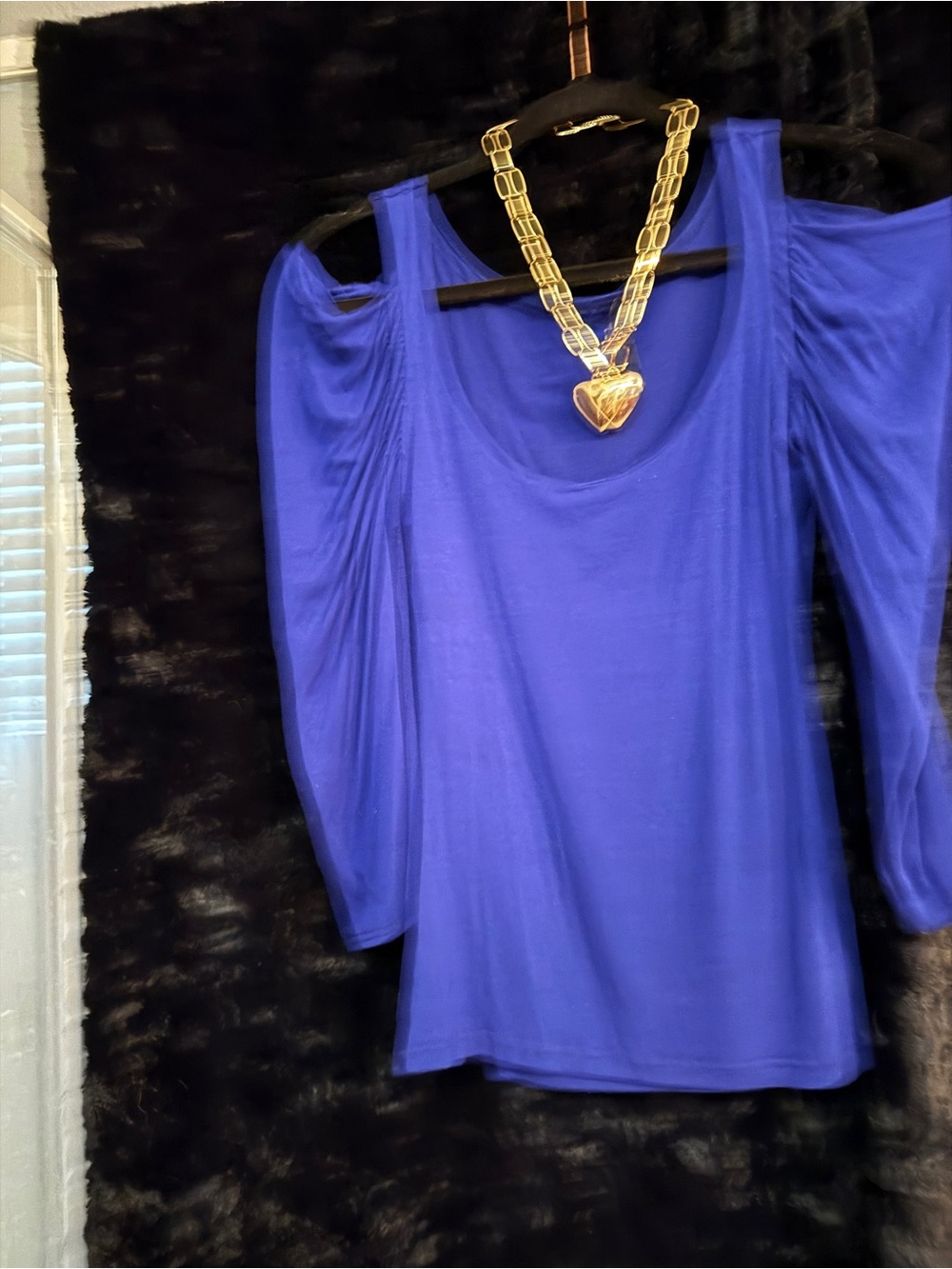 Papaya Royal Blue Cold-Shoulder Long Sleeve Top